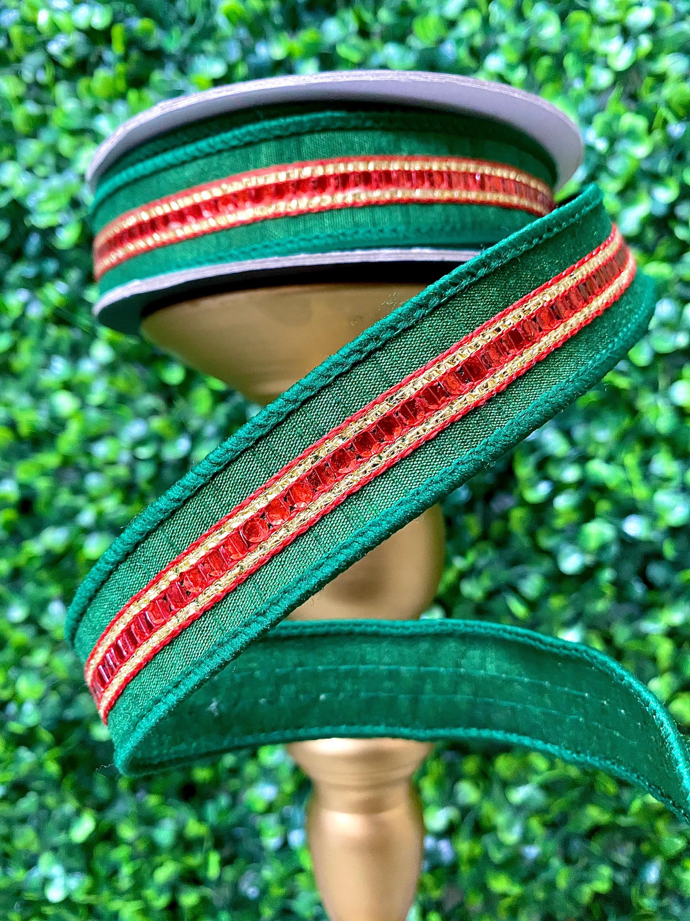 1 inch Emerald Green and Red Twinkle Trim - 10 yards - Wired