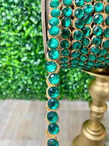 0.5 inch Emerald Green Jeweled Trim Ribbon