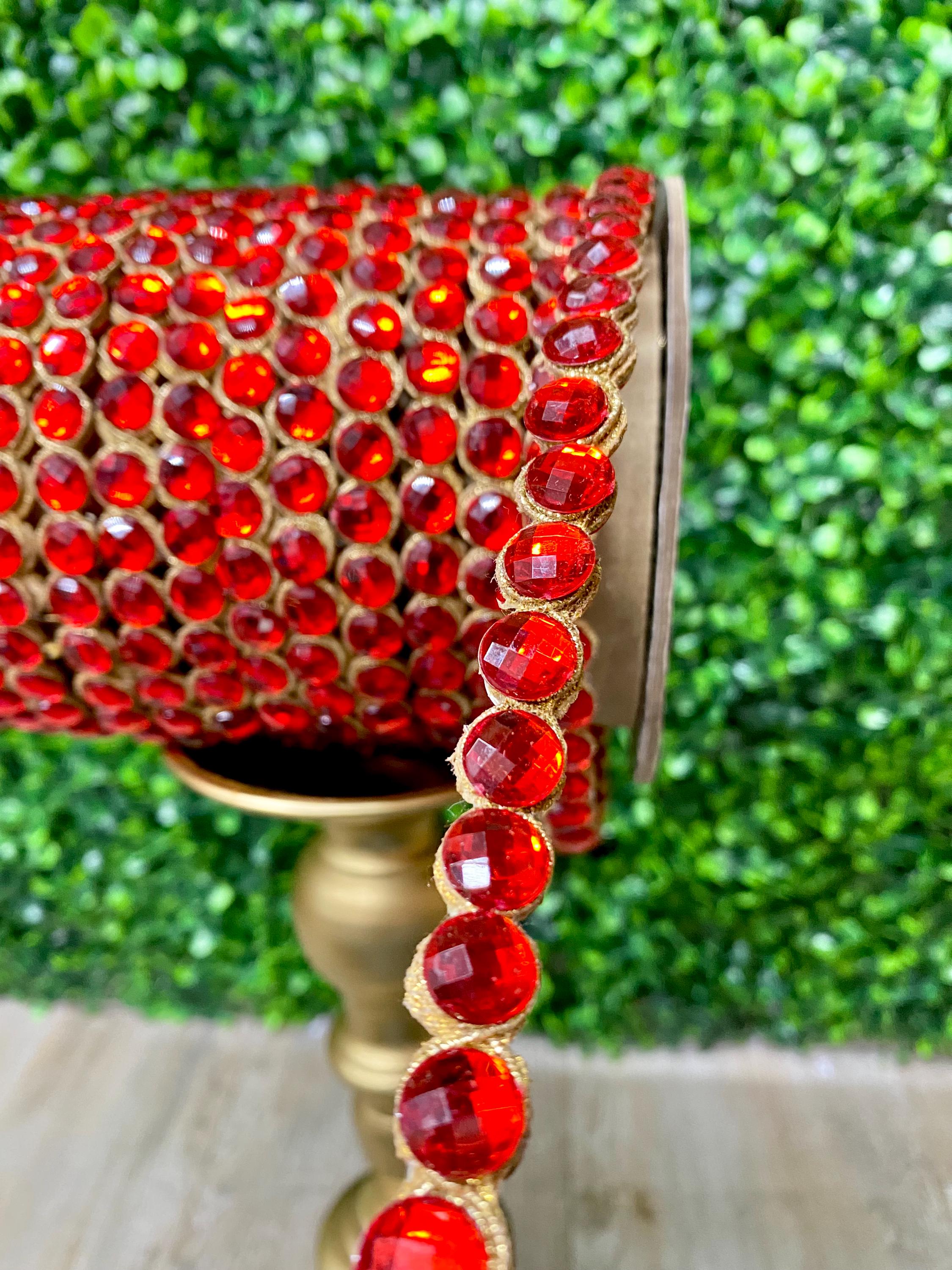 0.5 inch Ruby Red Jeweled Trim Ribbon