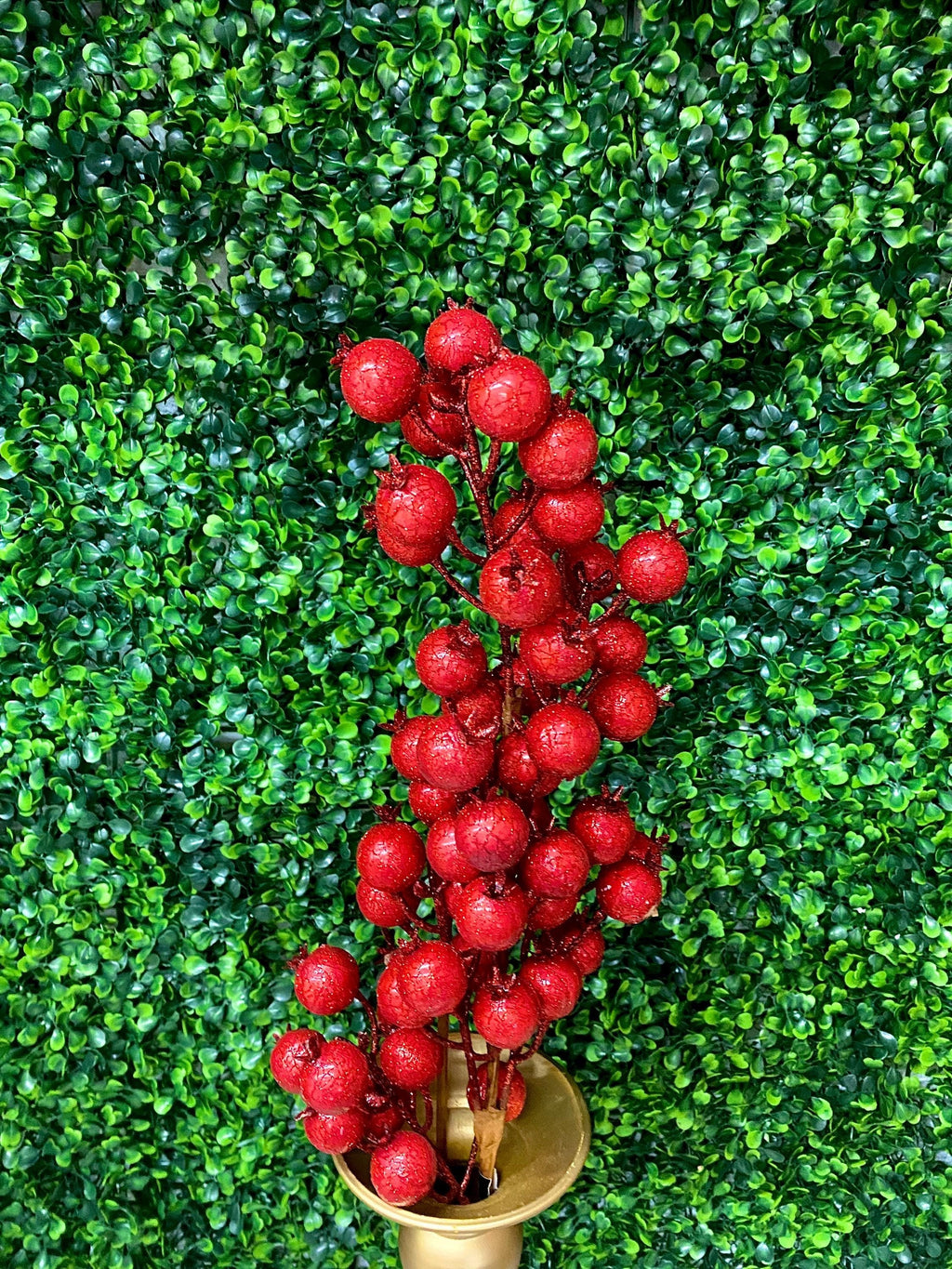 Red Crackle Glitter Berry Stem ~ 27 inches