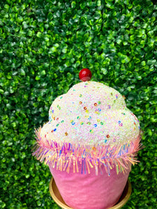 7 Inch Pink Sprinkle & Tinsel Cupcake Ornament