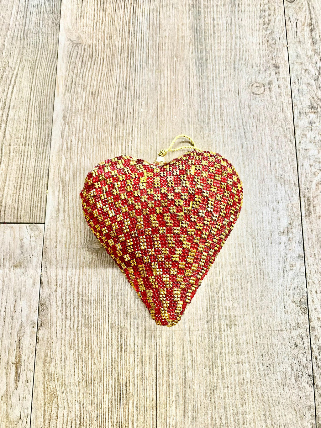 Red and Gold Crystal Heart Ornament - 5”