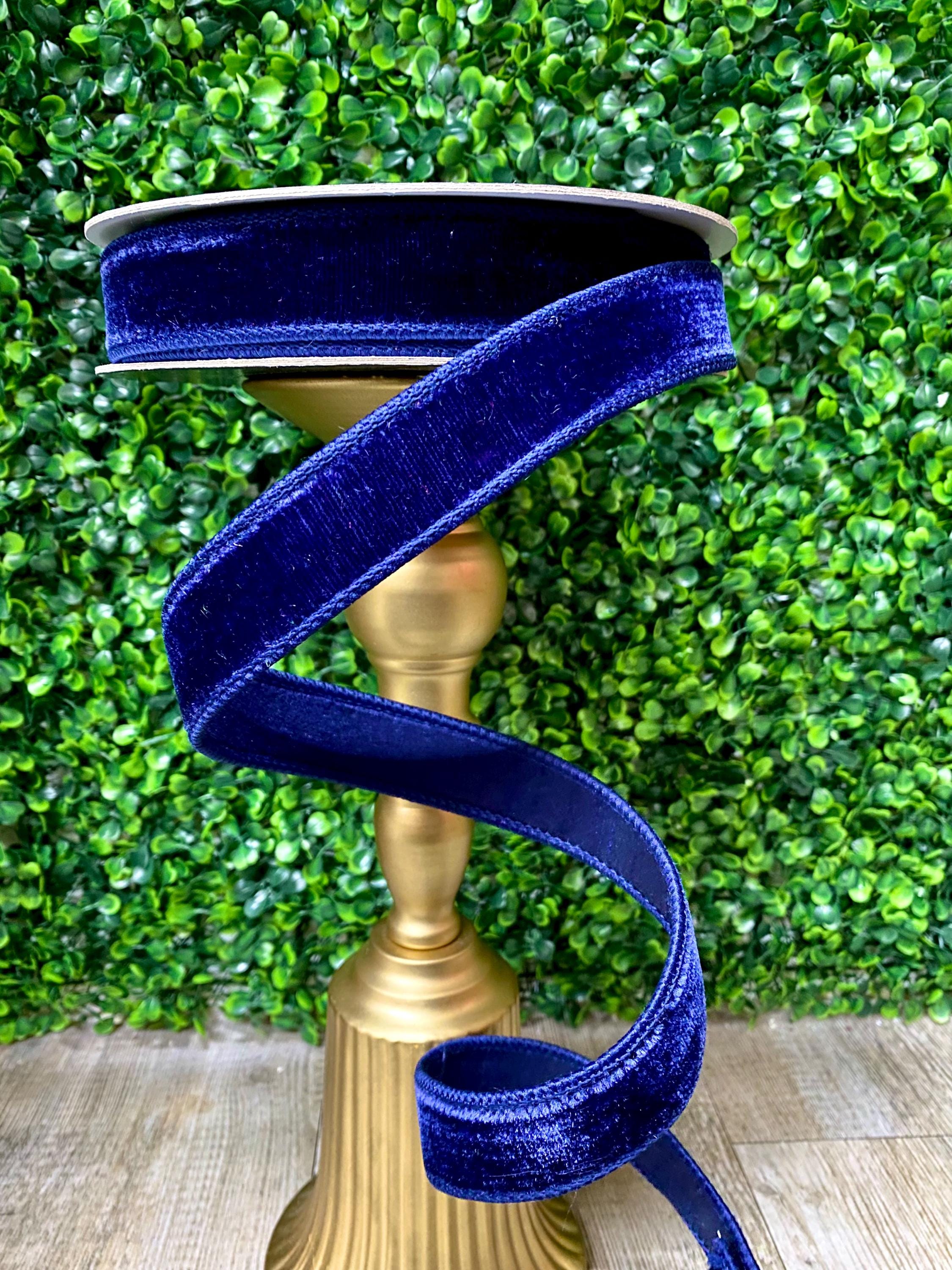 1” Navy Blue Velvet Luster Ribbon - 10 yards - Wired