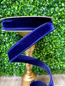 1” Navy Blue Velvet Luster Ribbon - 10 yards - Wired