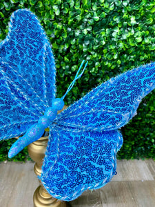 Blue Sequin Butterfly Pick - 10 inch - Width 8 inches