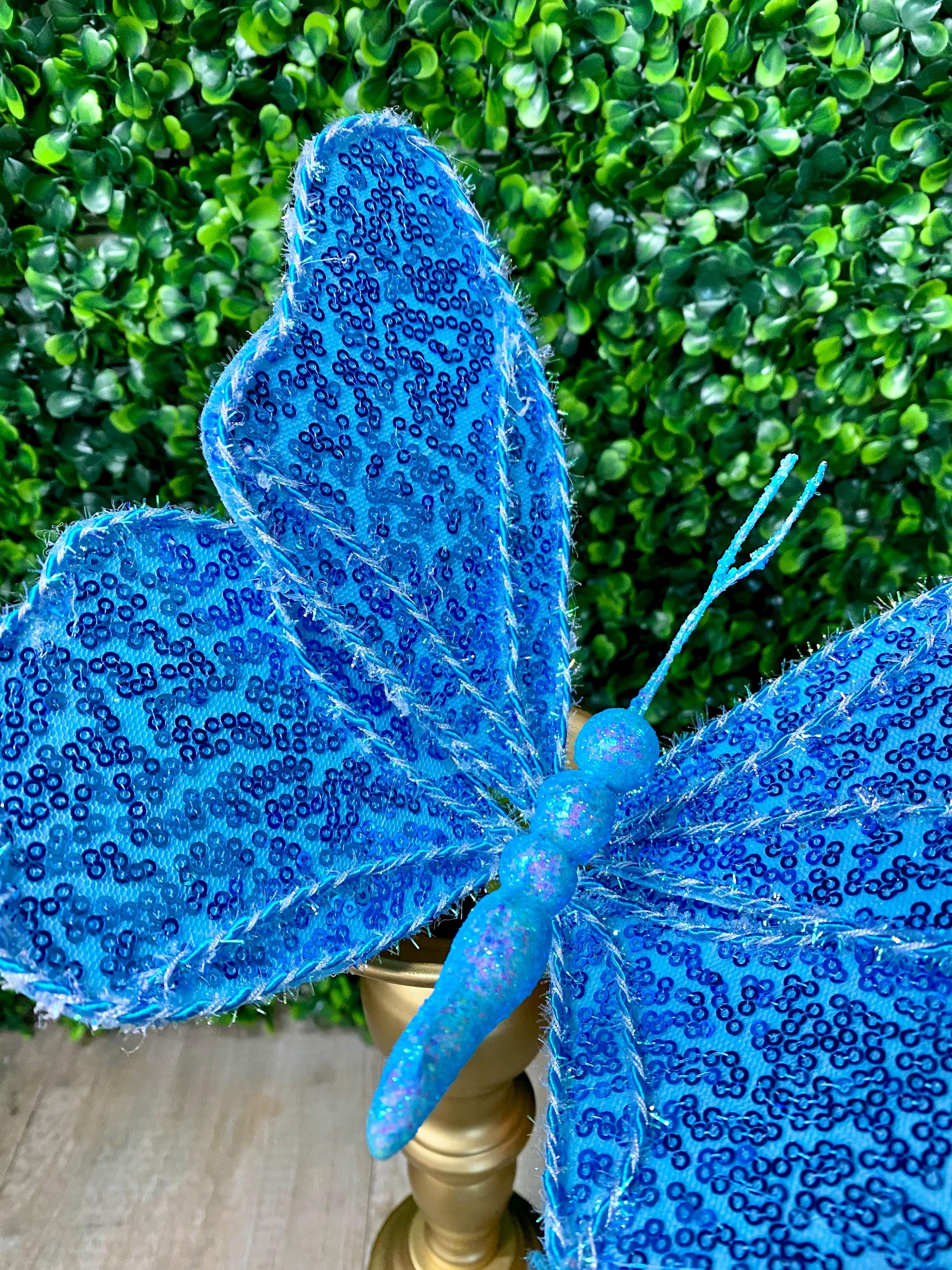 Blue Sequin Butterfly Pick - 10 inch - Width 8 inches