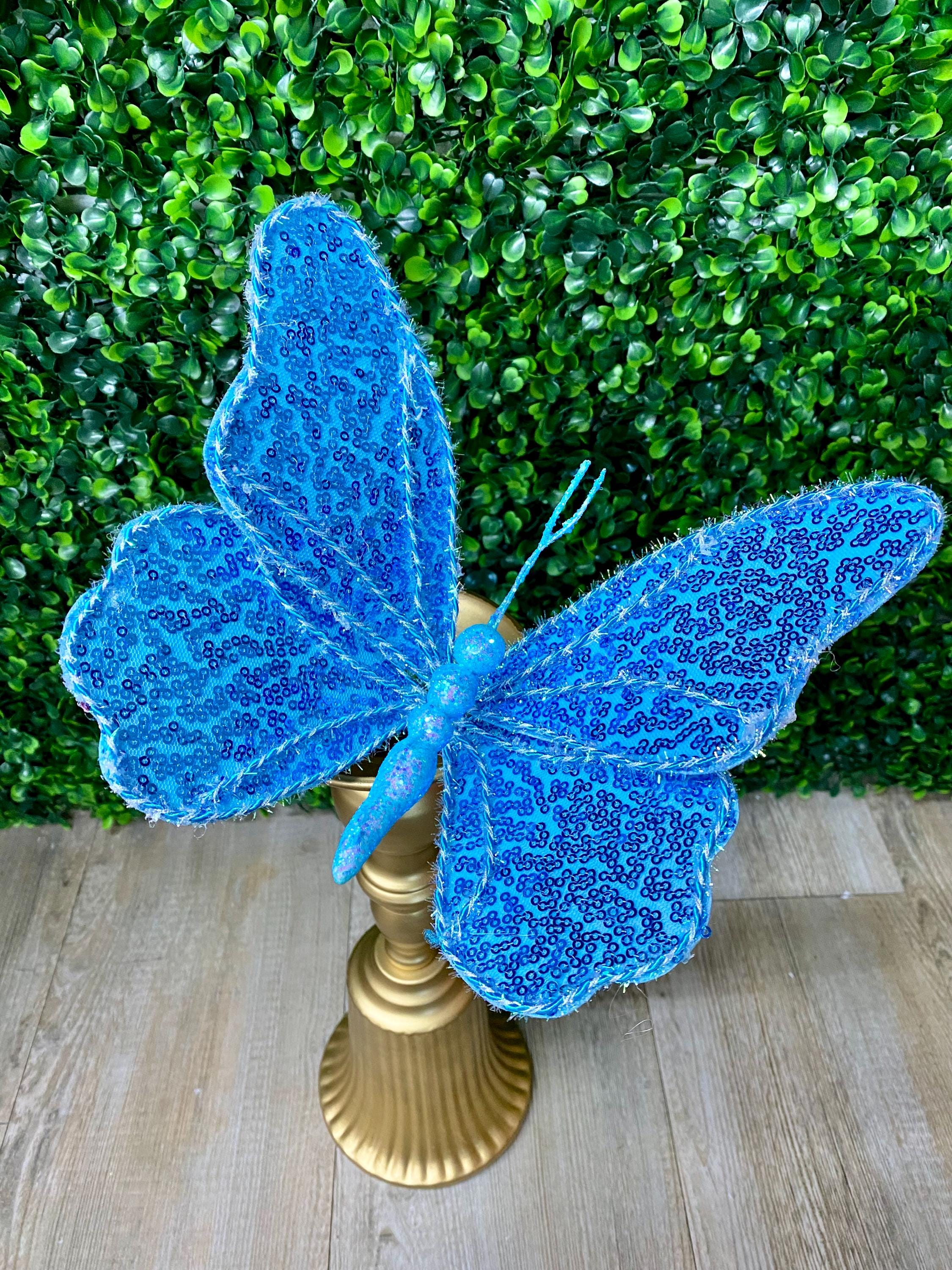 Blue Sequin Butterfly Pick - 10 inch - Width 8 inches