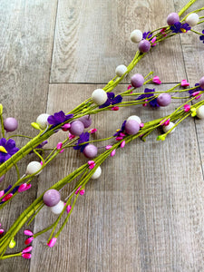 Lavender, Pink, Green Flower and Bead Spring Wrap Garland ~ 60 inches