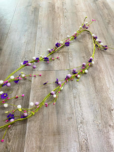 Lavender, Pink, Green Flower and Bead Spring Wrap Garland ~ 60 inches