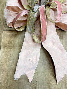 Ballerina Pink Pearl Bow With Iridescent Rhinestone- Oversized Bow, Outdoor Bow, Weather Resistant