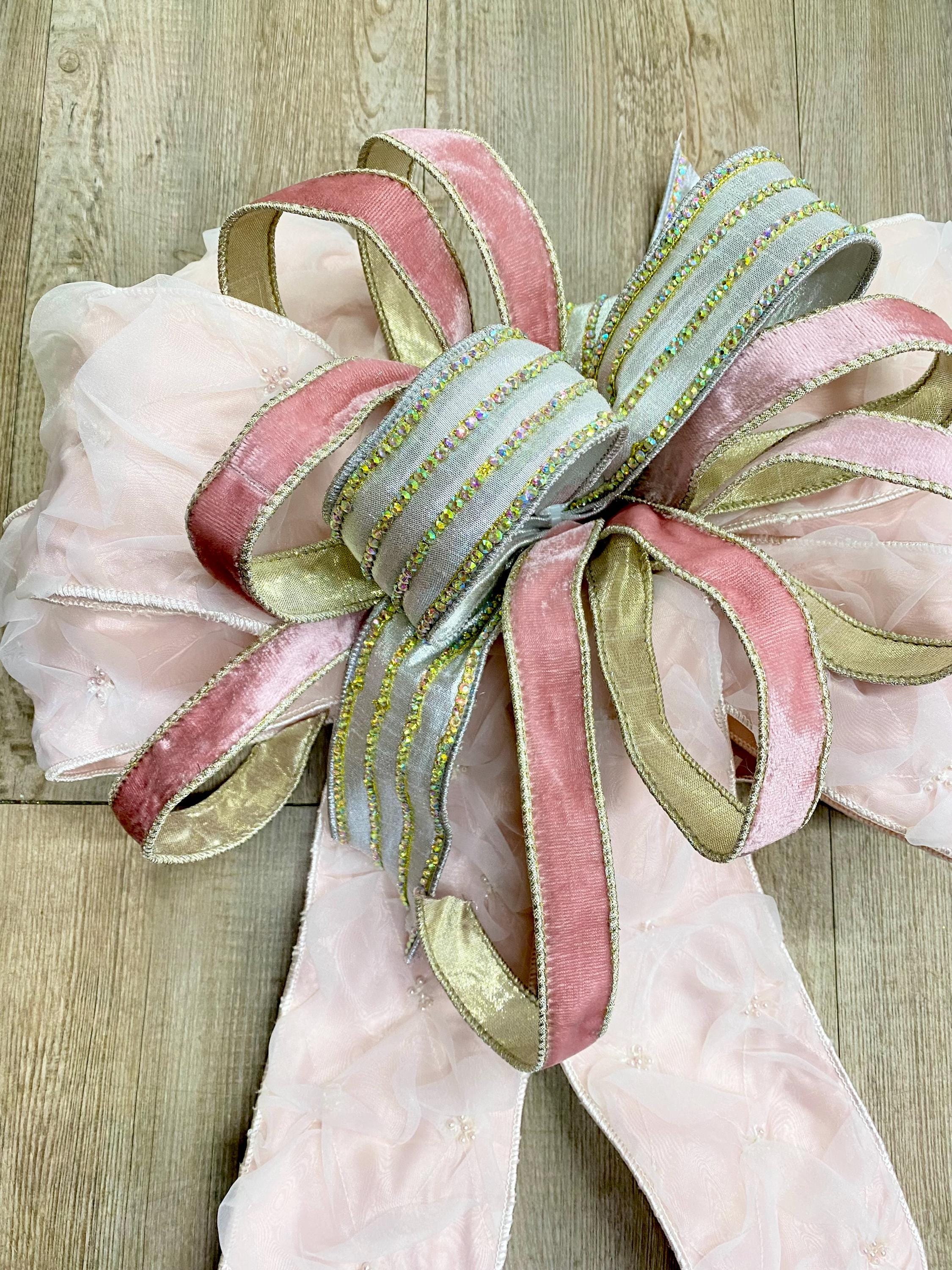 Ballerina Pink Pearl Bow With Iridescent Rhinestone- Oversized Bow, Outdoor Bow, Weather Resistant