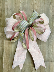 Ballerina Pink Pearl Bow With Iridescent Rhinestone- Oversized Bow, Outdoor Bow, Weather Resistant