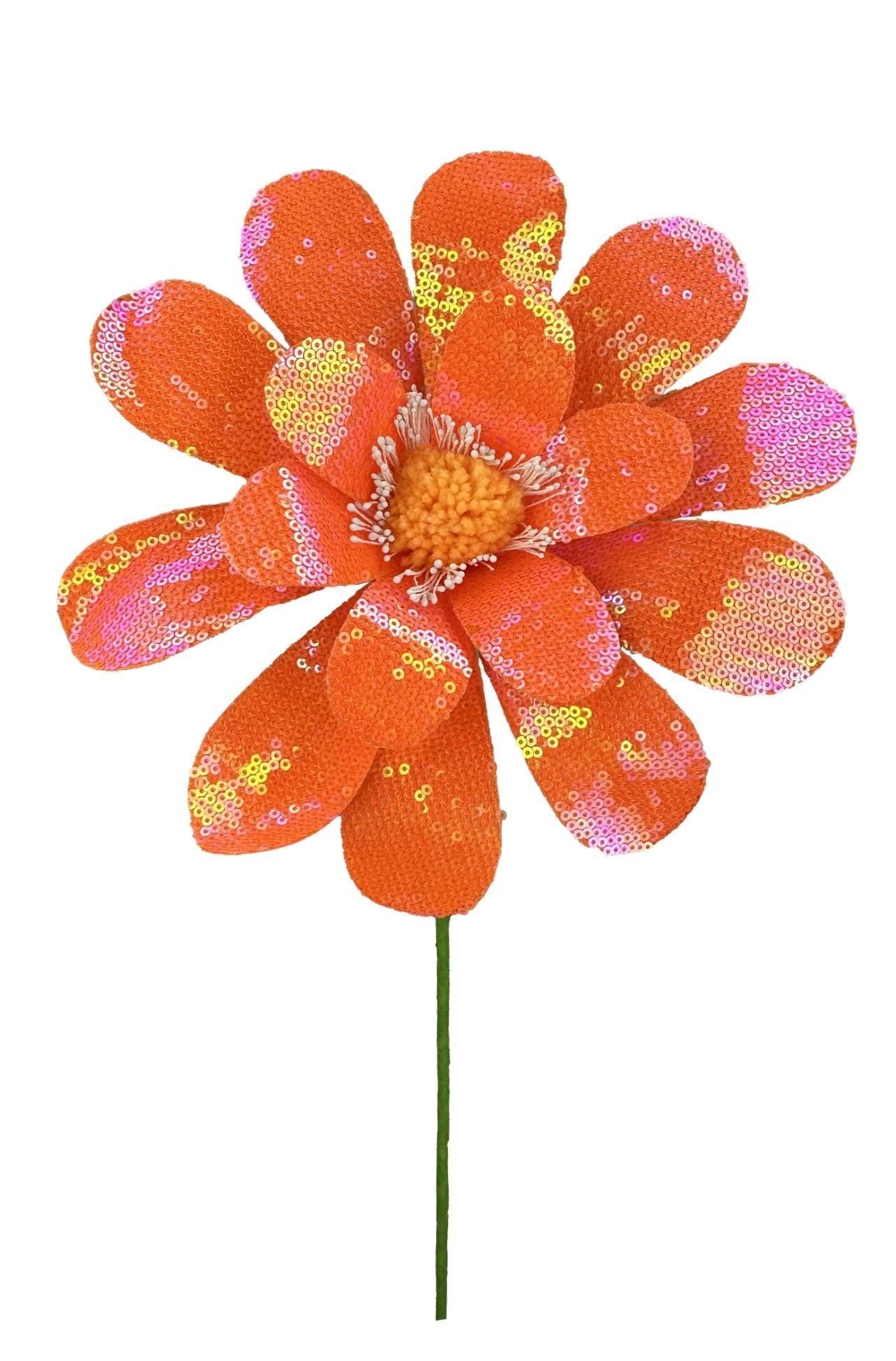 Orange Sequin Daisy Pick - 8inch diameter