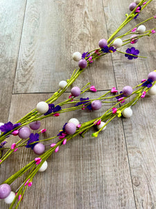 Lavender, Pink, Green Flower and Bead Spring Wrap Garland ~ 60 inches