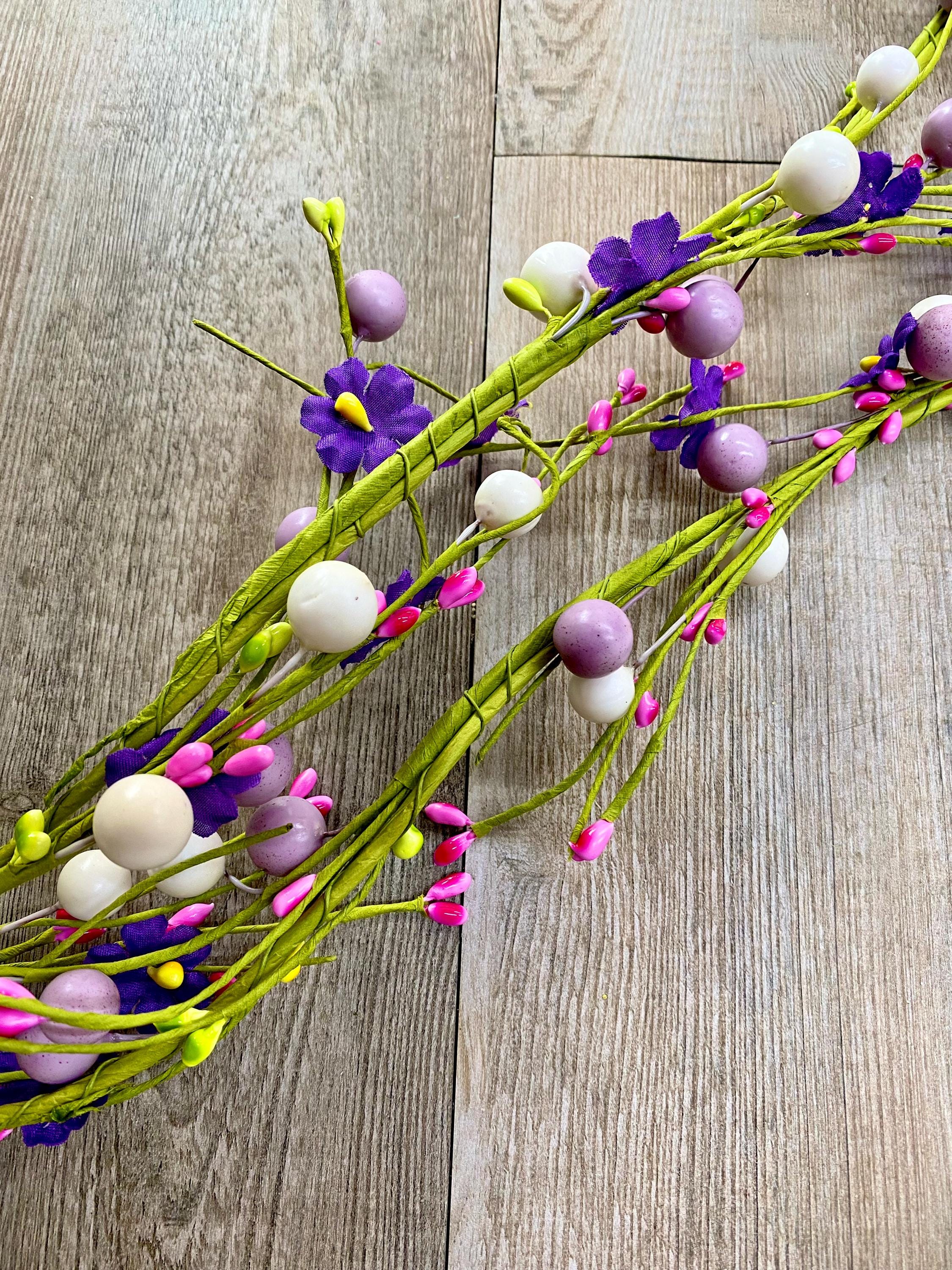 Lavender, Pink, Green Flower and Bead Spring Wrap Garland ~ 60 inches