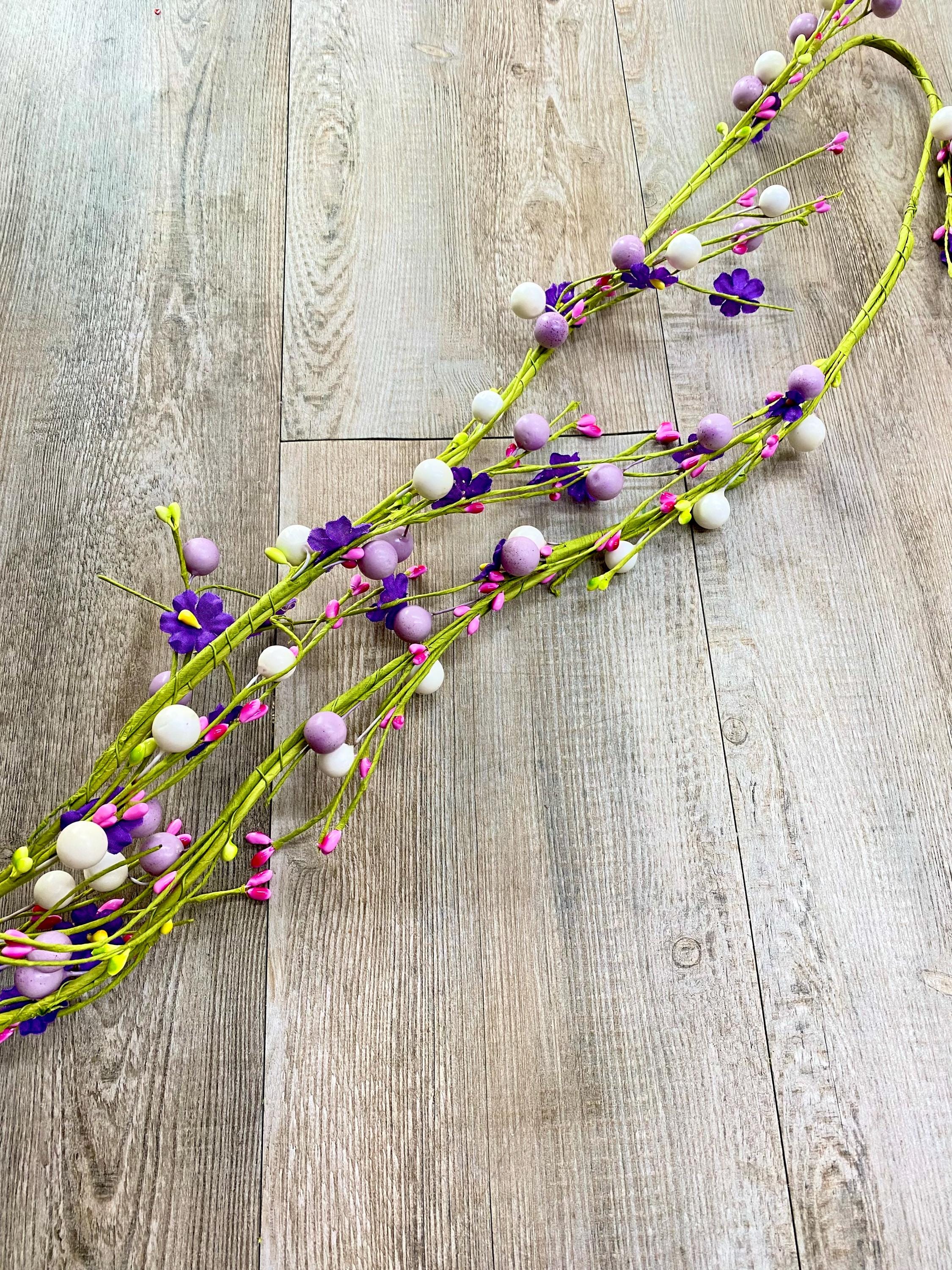 Lavender, Pink, Green Flower and Bead Spring Wrap Garland ~ 60 inches