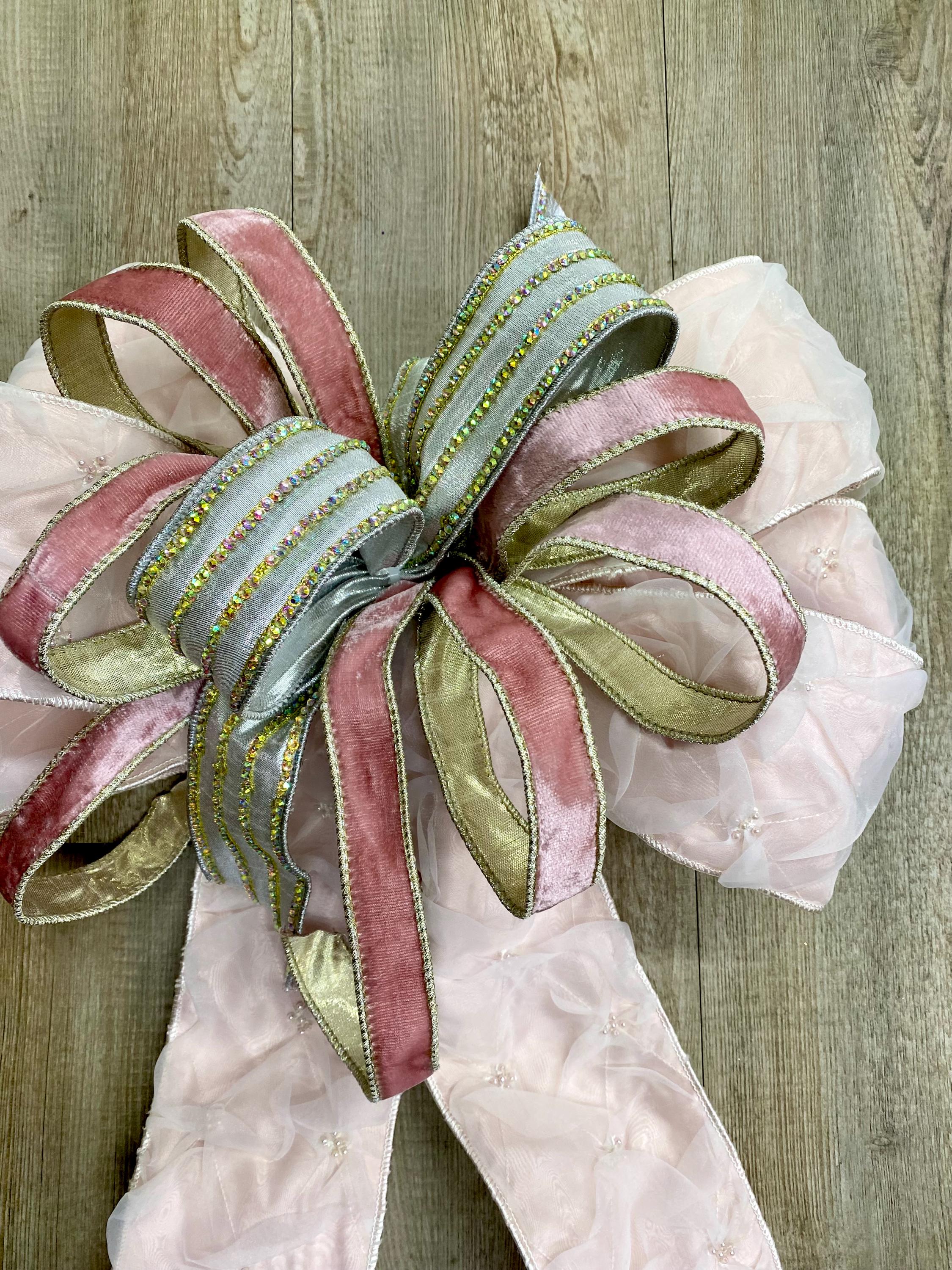 Ballerina Pink Pearl Bow With Iridescent Rhinestone- Oversized Bow, Outdoor Bow, Weather Resistant