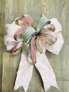 Ballerina Pink Pearl Bow With Iridescent Rhinestone- Oversized Bow, Outdoor Bow, Weather Resistant