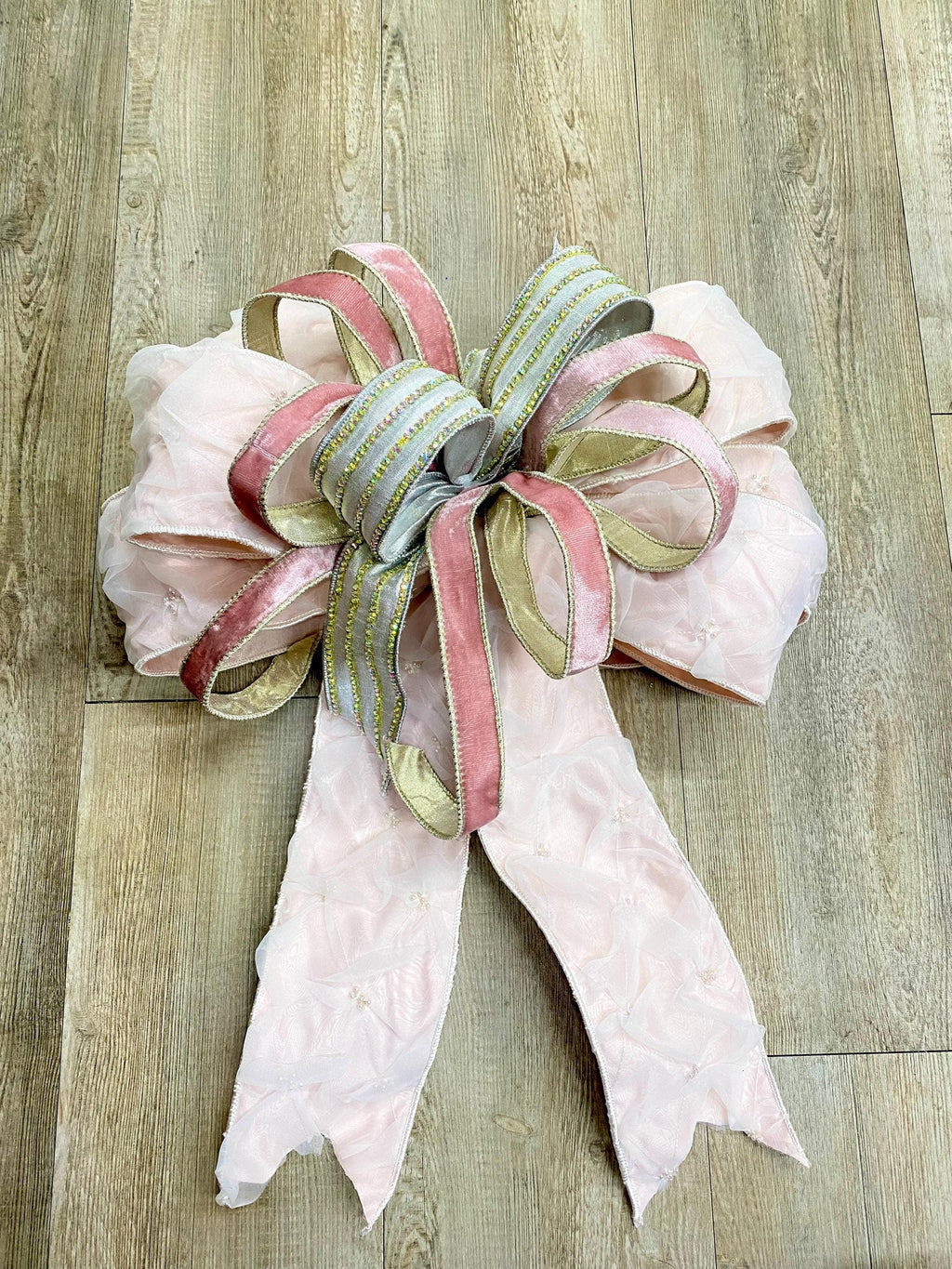 Ballerina Pink Pearl Bow With Iridescent Rhinestone- Oversized Bow, Outdoor Bow, Weather Resistant