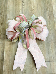 Ballerina Pink Pearl Bow With Iridescent Rhinestone- Oversized Bow, Outdoor Bow, Weather Resistant