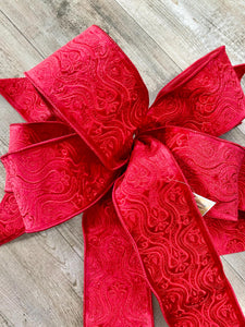 Red Textured Velvet Bow - Luxurious Wired Ribbon - Velvet Oversized Bow, Outdoor Bow, Weather Resistant, Red Velvet Bow