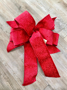 Red Textured Velvet Bow - Luxurious Wired Ribbon - Velvet Oversized Bow, Outdoor Bow, Weather Resistant, Red Velvet Bow