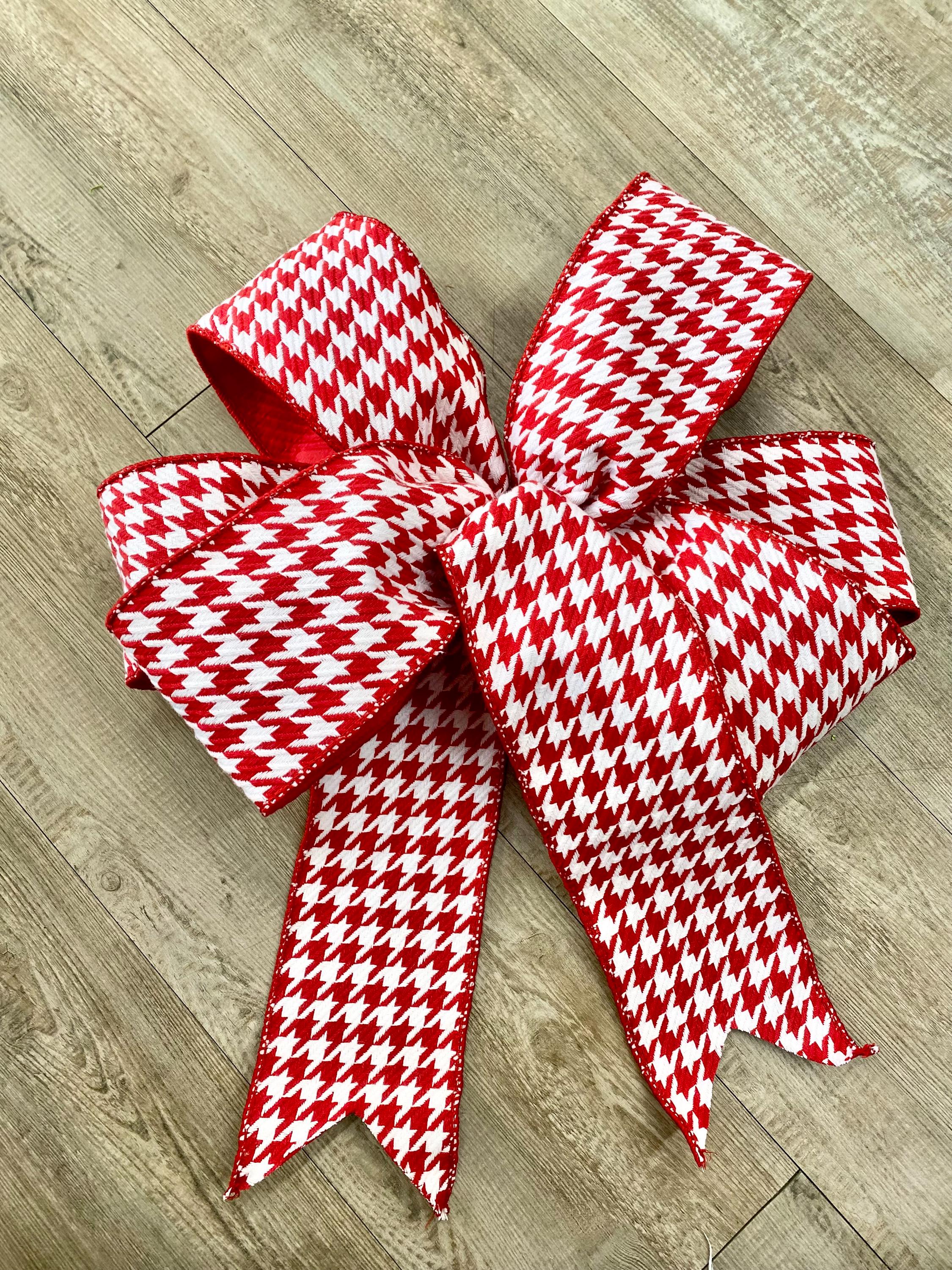 Red and White Houndstooth Bow, luxury Wired ribbon - Oversized Bow, Outdoor Bow, Weather Resistant, red Bow