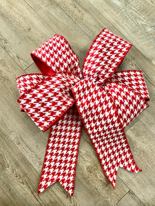 Red and White Houndstooth Bow, luxury Wired ribbon - Oversized Bow, Outdoor Bow, Weather Resistant, red Bow