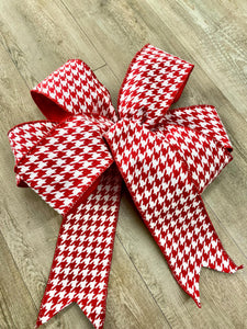 Red and White Houndstooth Bow, luxury Wired ribbon - Oversized Bow, Outdoor Bow, Weather Resistant, red Bow