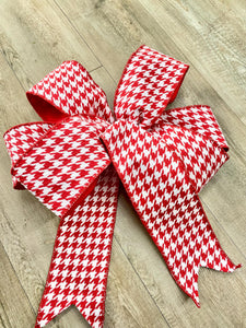 Red and White Houndstooth Bow, luxury Wired ribbon - Oversized Bow, Outdoor Bow, Weather Resistant, red Bow