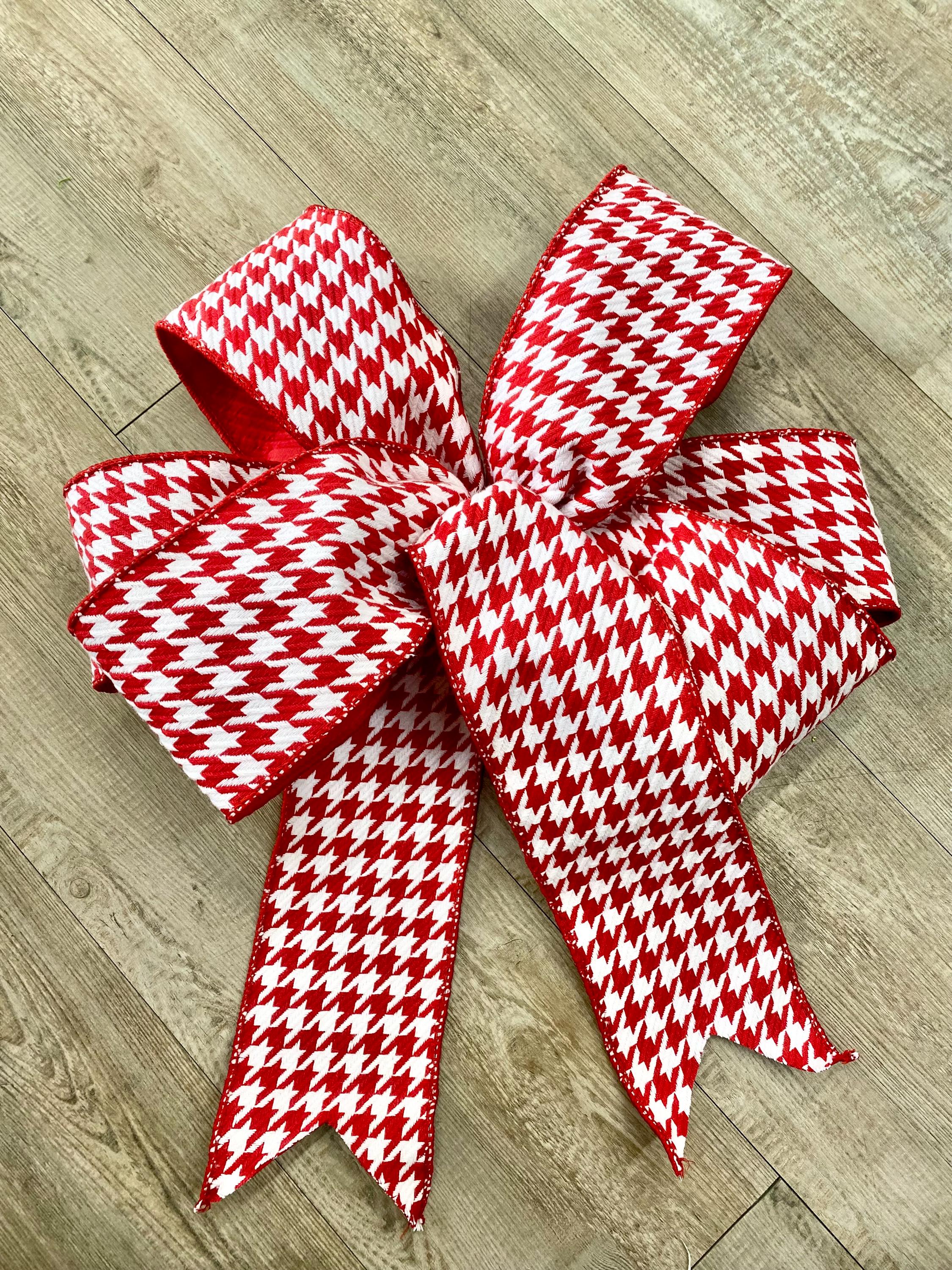 Red and White Houndstooth Bow, luxury Wired ribbon - Oversized Bow, Outdoor Bow, Weather Resistant, red Bow