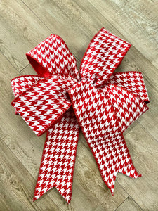 Red and White Houndstooth Bow, luxury Wired ribbon - Oversized Bow, Outdoor Bow, Weather Resistant, red Bow