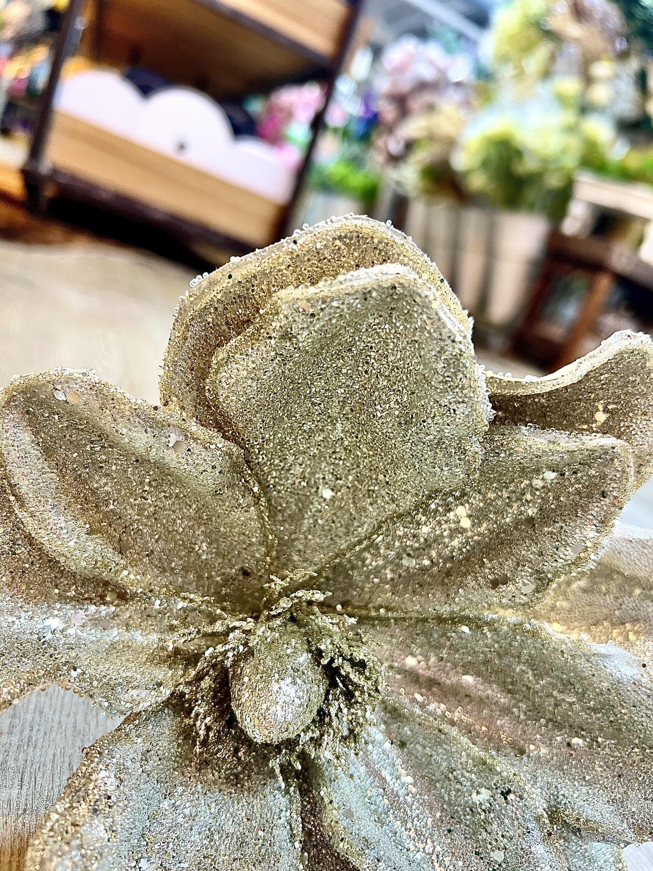 Micro Beaded Champagne Gold Magnolia Stem - 24inch