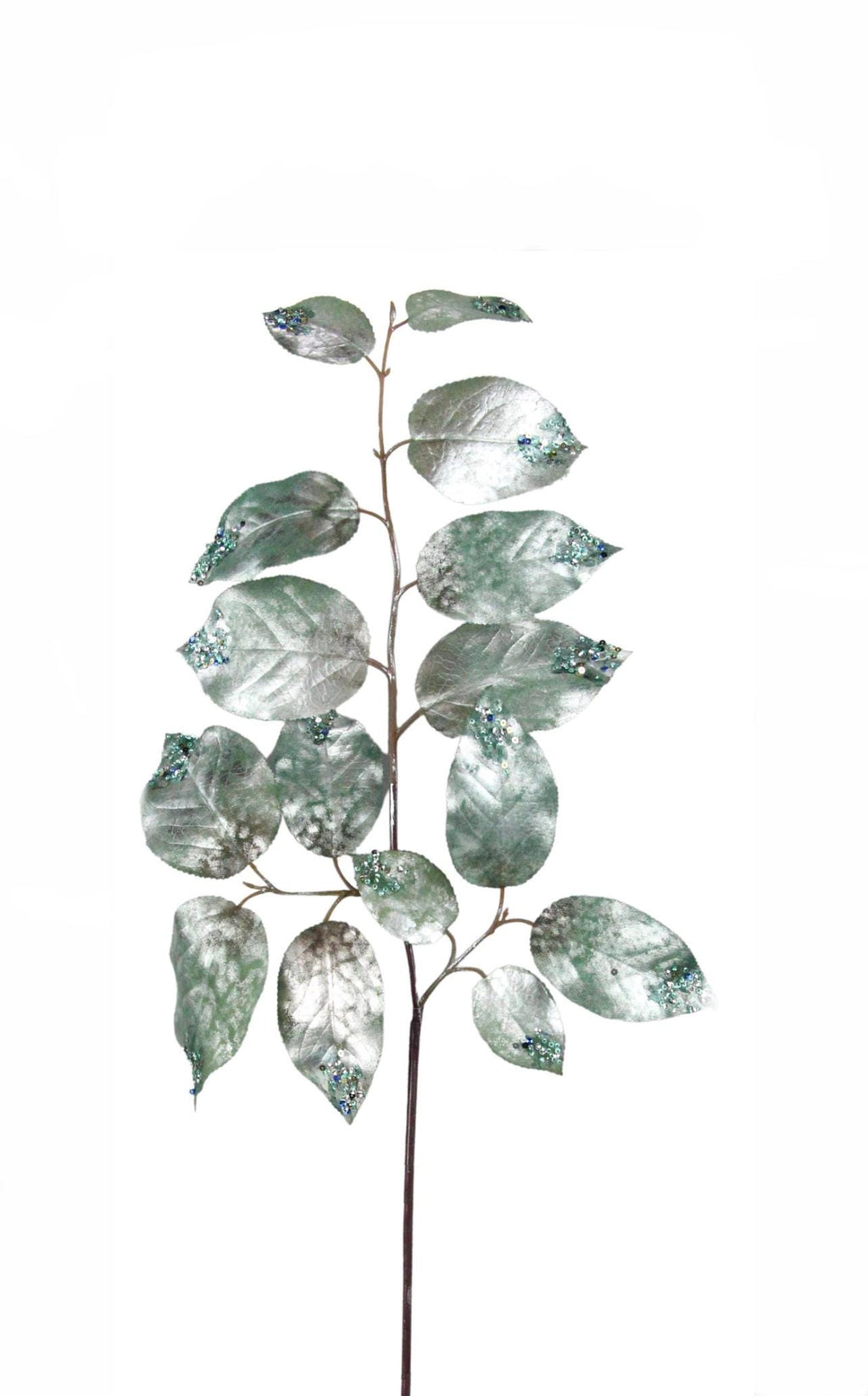 Blue Green Foil Metallic Sequin Salal Leaf Spray - 30 inch