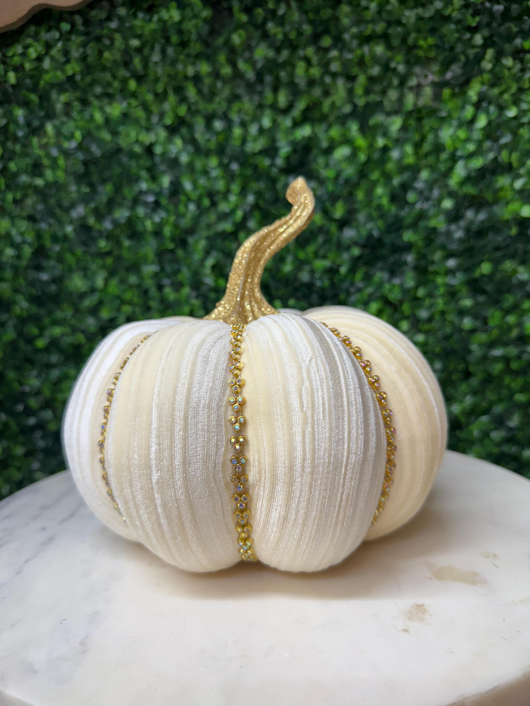 Mark Roberts Ivory Velvet Pumpkin with Diamonds 8 inch - WIDE