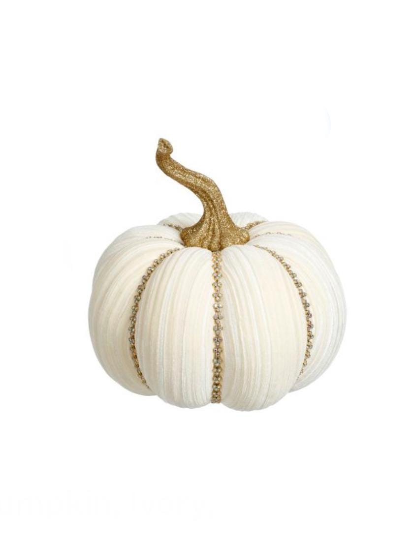 Mark Roberts Ivory Velvet Pumpkin with Diamonds 8 inch - WIDE