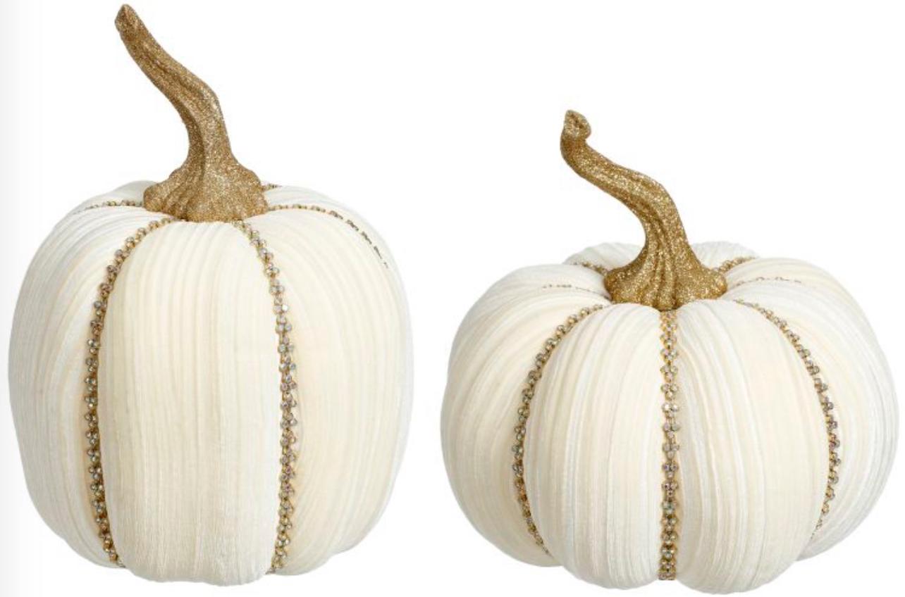 Mark Roberts Ivory Velvet Pumpkin with Diamonds 8 inch - WIDE
