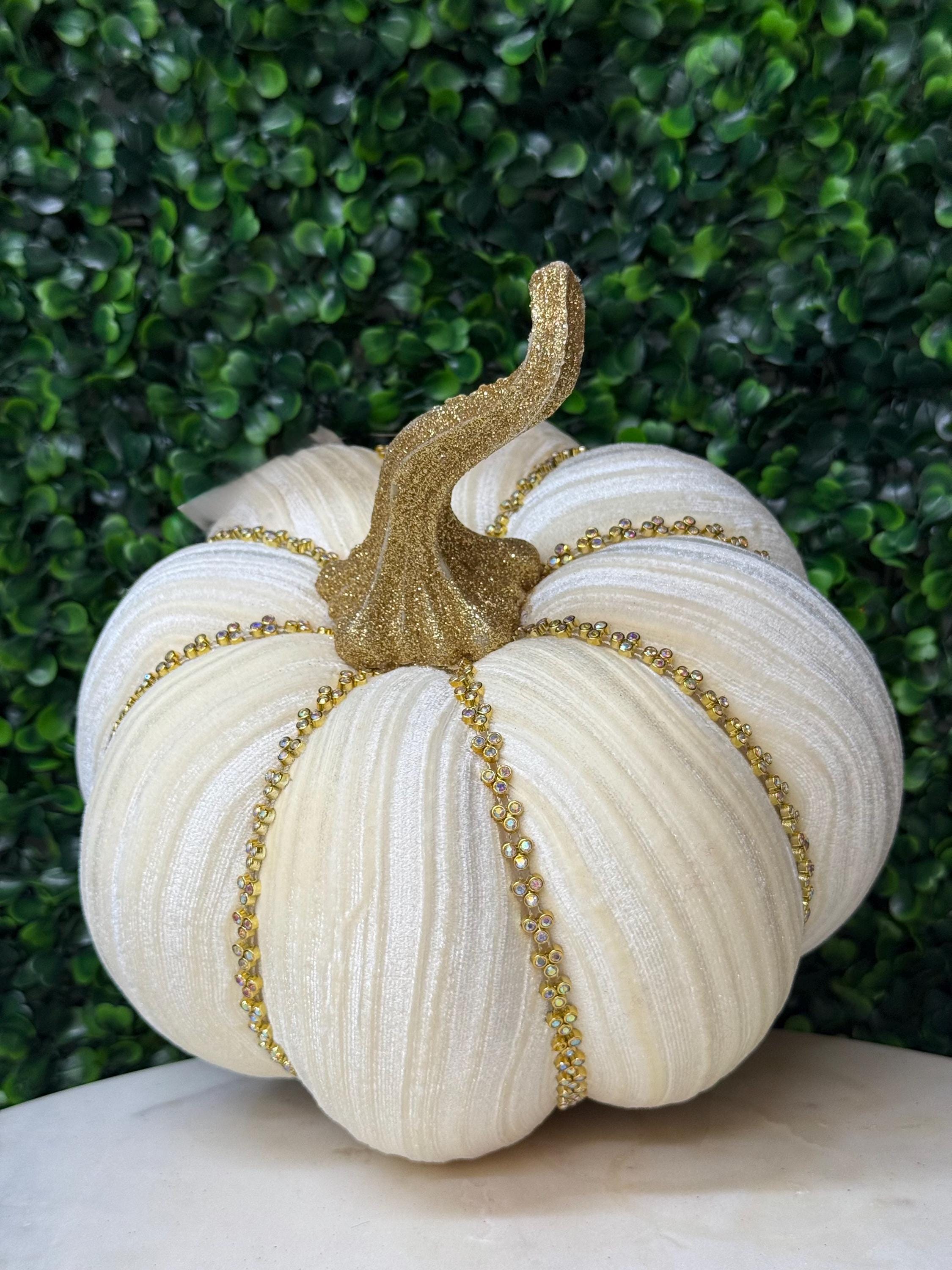 Mark Roberts Ivory Velvet Pumpkin with Diamonds 8 inch - WIDE