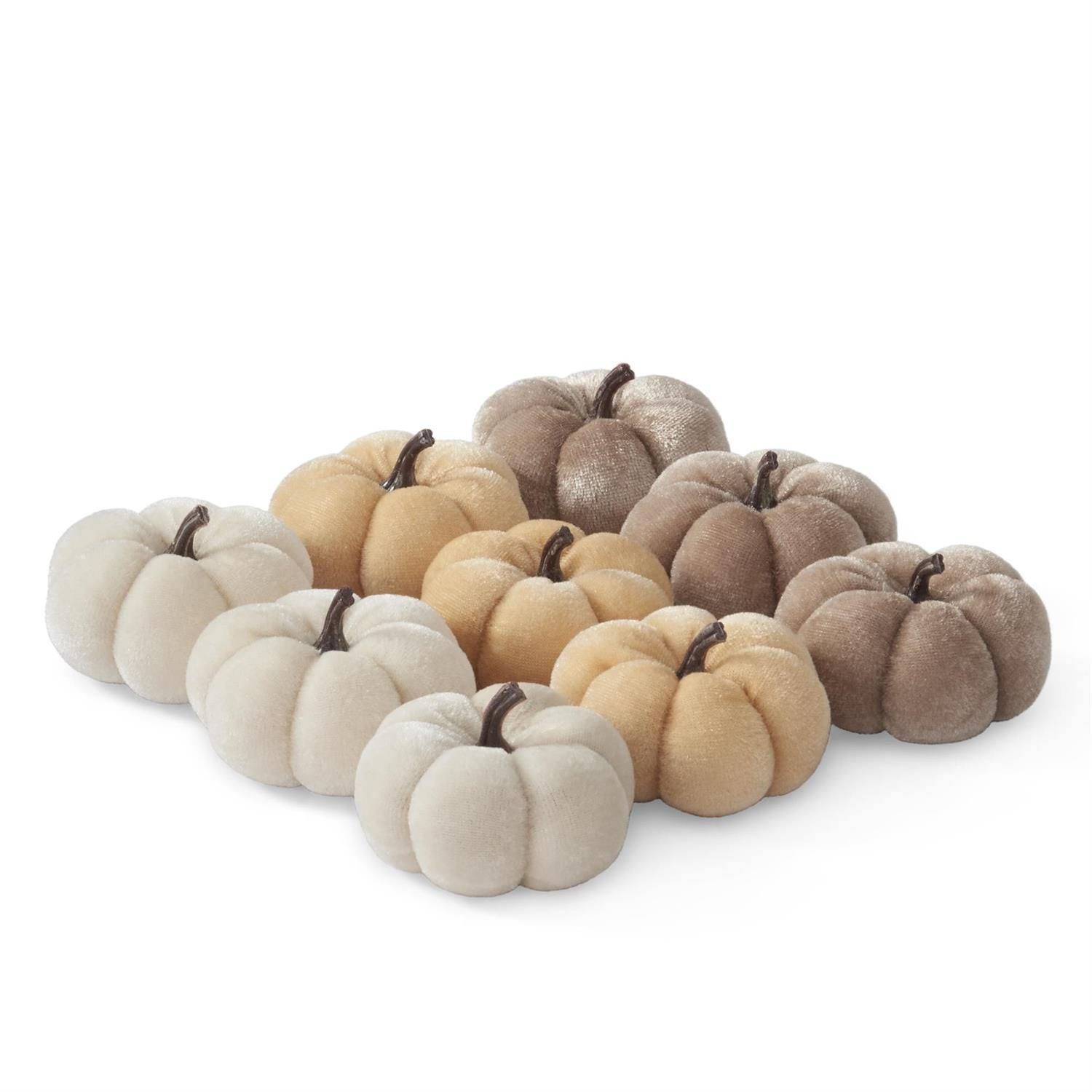 2 inch Cream, Apricot, Lt Brown Assorted Velvet Filler Pumpkins - Sold Individually
