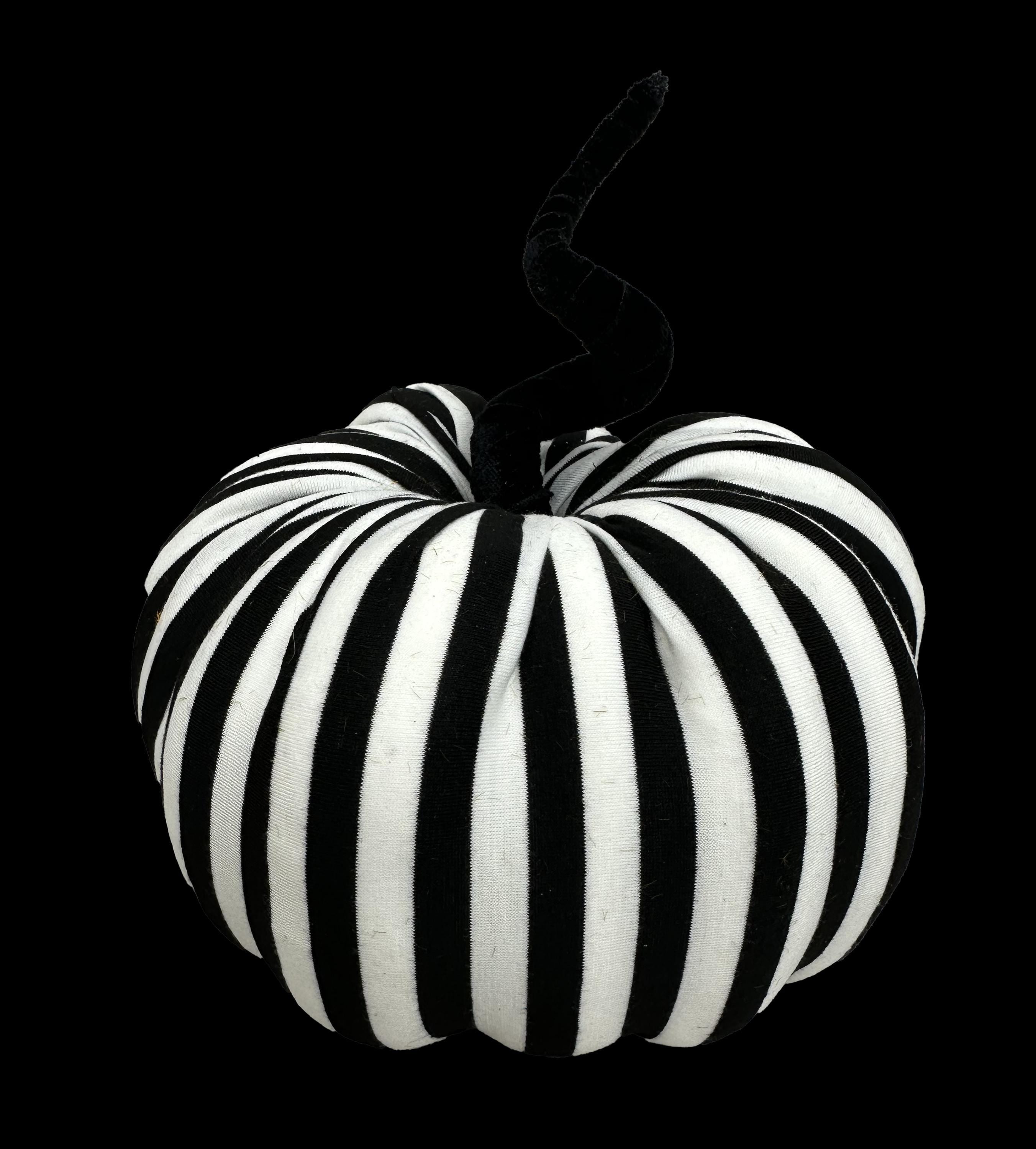 Black and White Fabric Stripe Pumpkin 8in wide x 7in tall