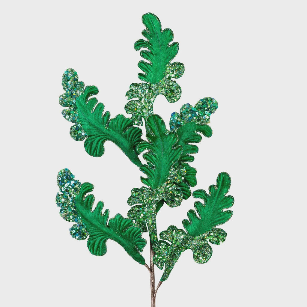 Emerald Green Velvet Acanthus Leaf - 28 inch