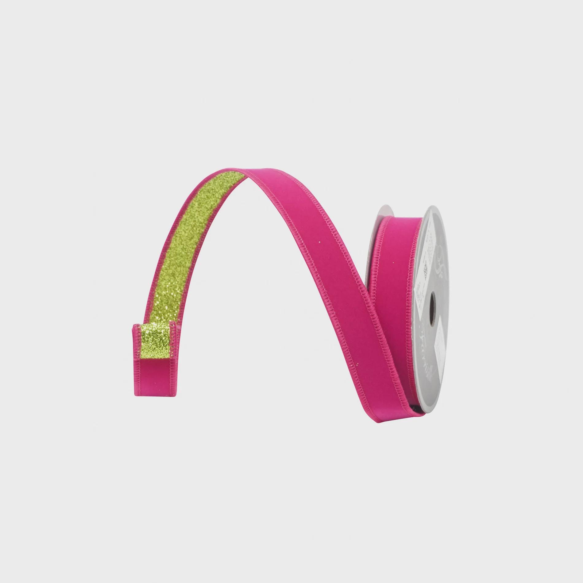 1 Inch Hot Pink Suede and Lime Glitter Fusion Ribbon ~ 10 yards ~ Wired