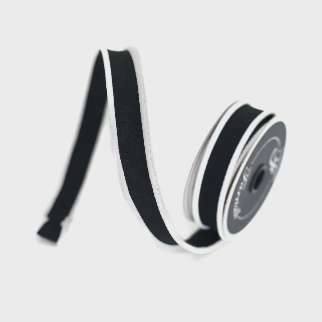 1 Inch Black and White Accent Cord Ribbon ~ Wired ~ 10 Yards