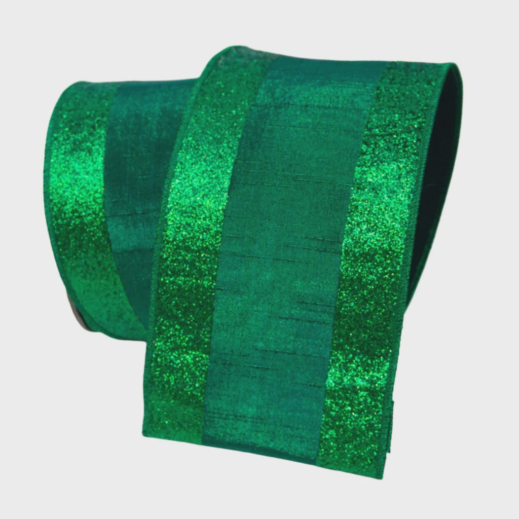 4 Inch Emerald Green Glitter Candy Ribbon ~ 10 Yards ~ Wired ~ Farrisilk