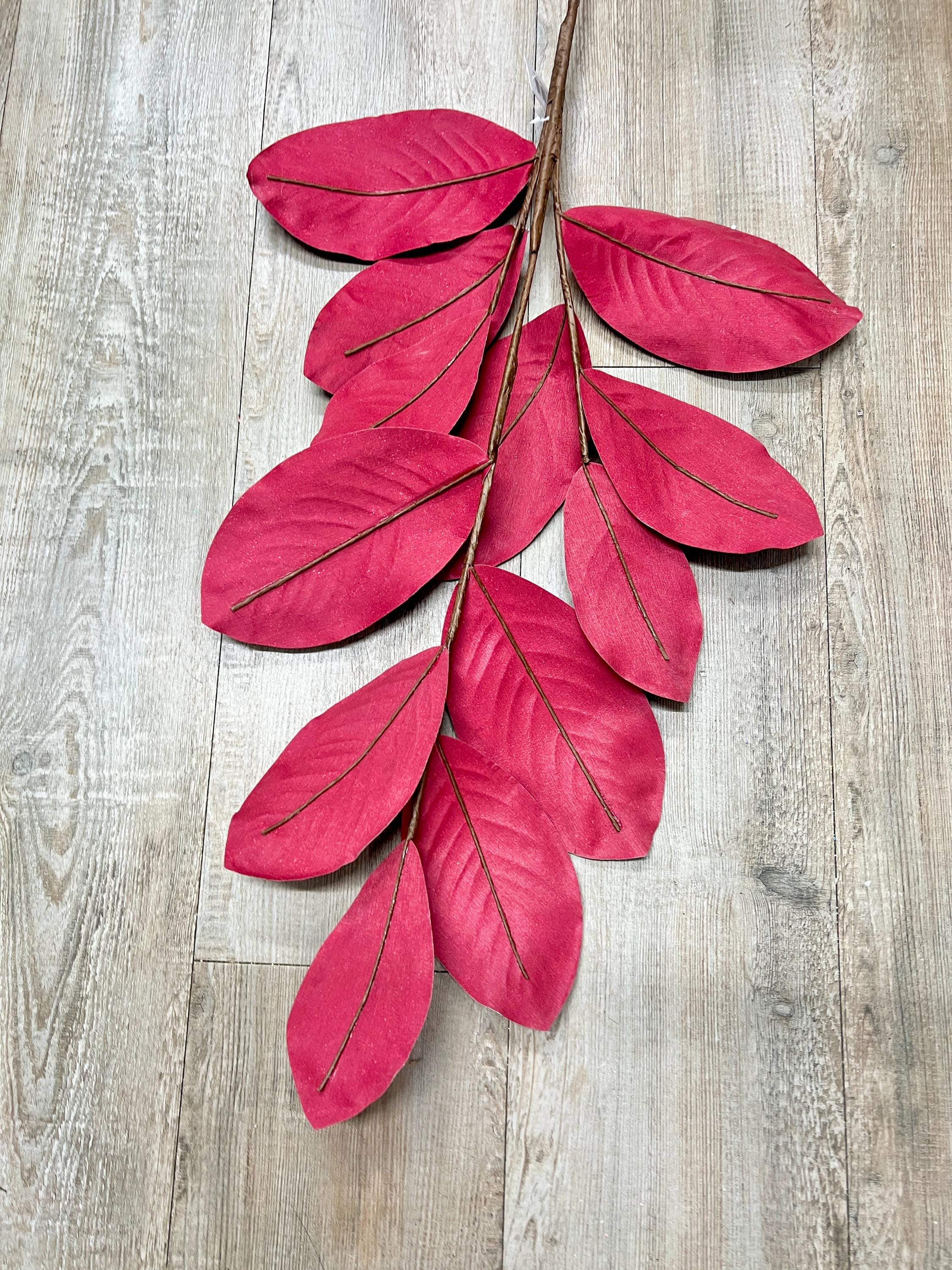 Red Shimmer Magnolia Leaf Spray ~ 39 Inch