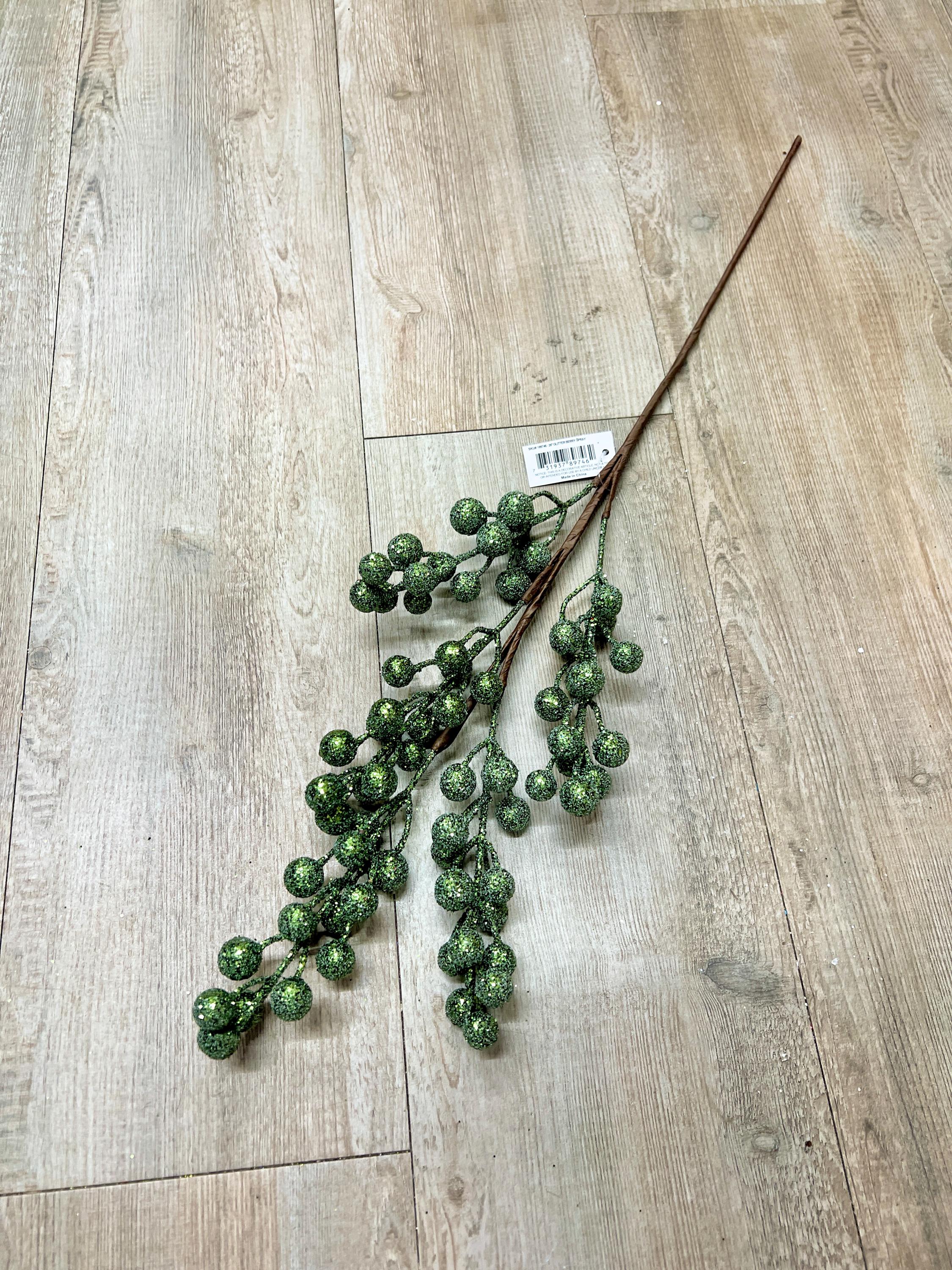 Dark Forrest Green Glitter Berry Spray ~ 26 inches