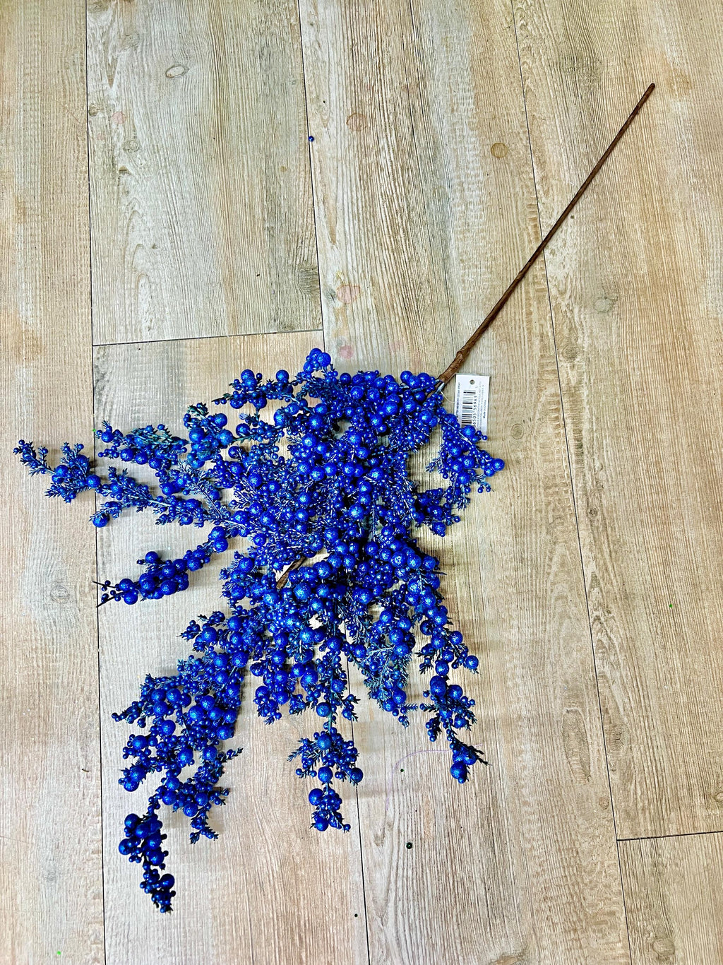 Royal Blue Glittered Berry and Cedar Spray ~ 29 inch