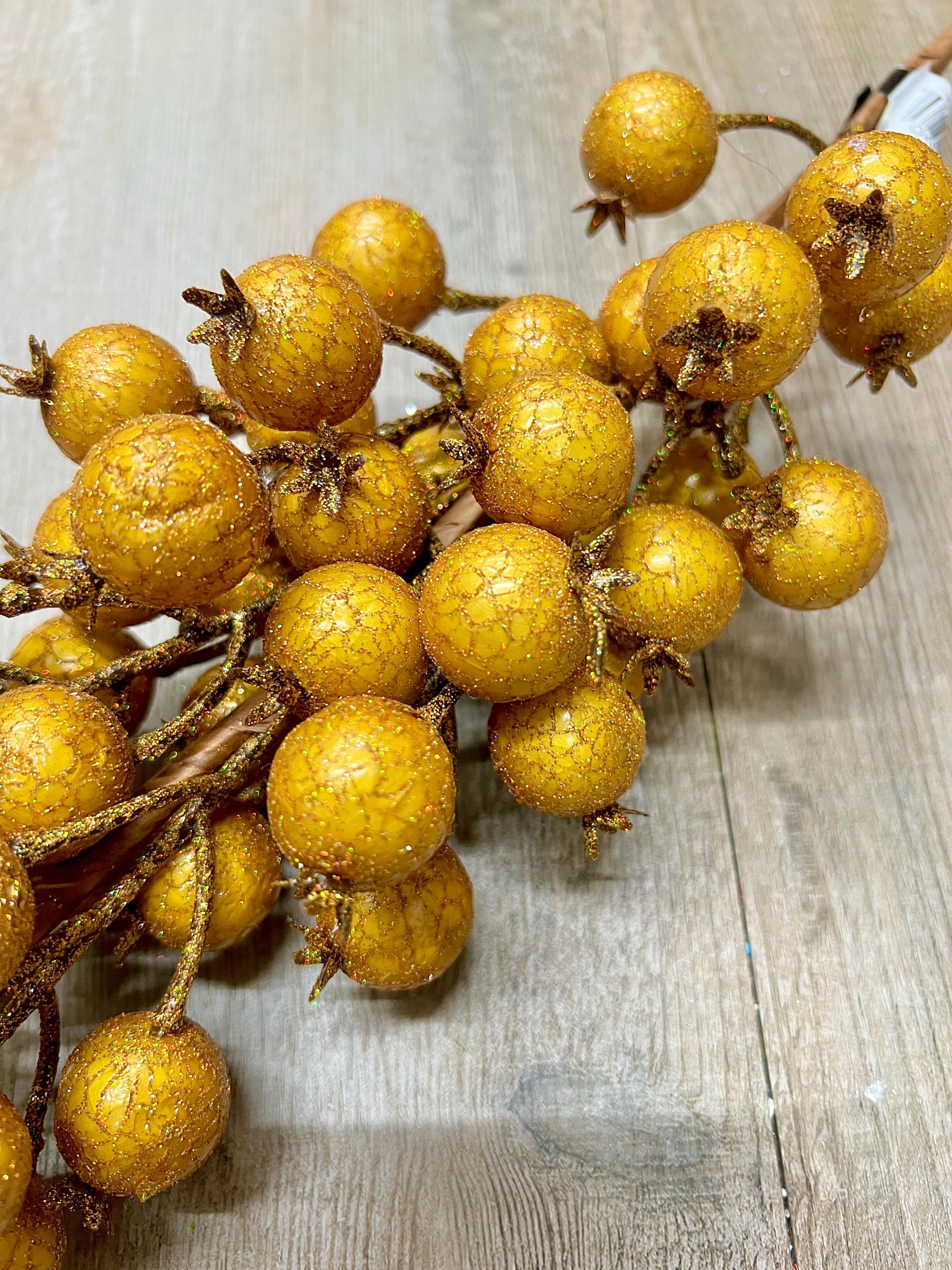 Gold Crackle Berry Spray - 26 inch - 1 inch Berry