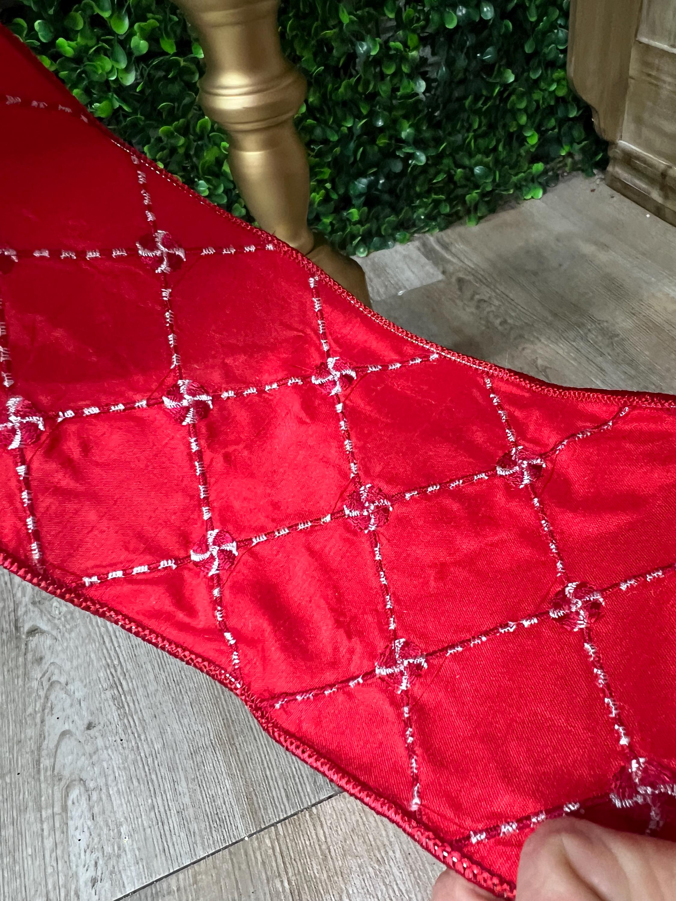 Peppermint Lattice Christmas Ribbon~ 4 inch ~ 5 yards ~ Wired ~ Farrisilk