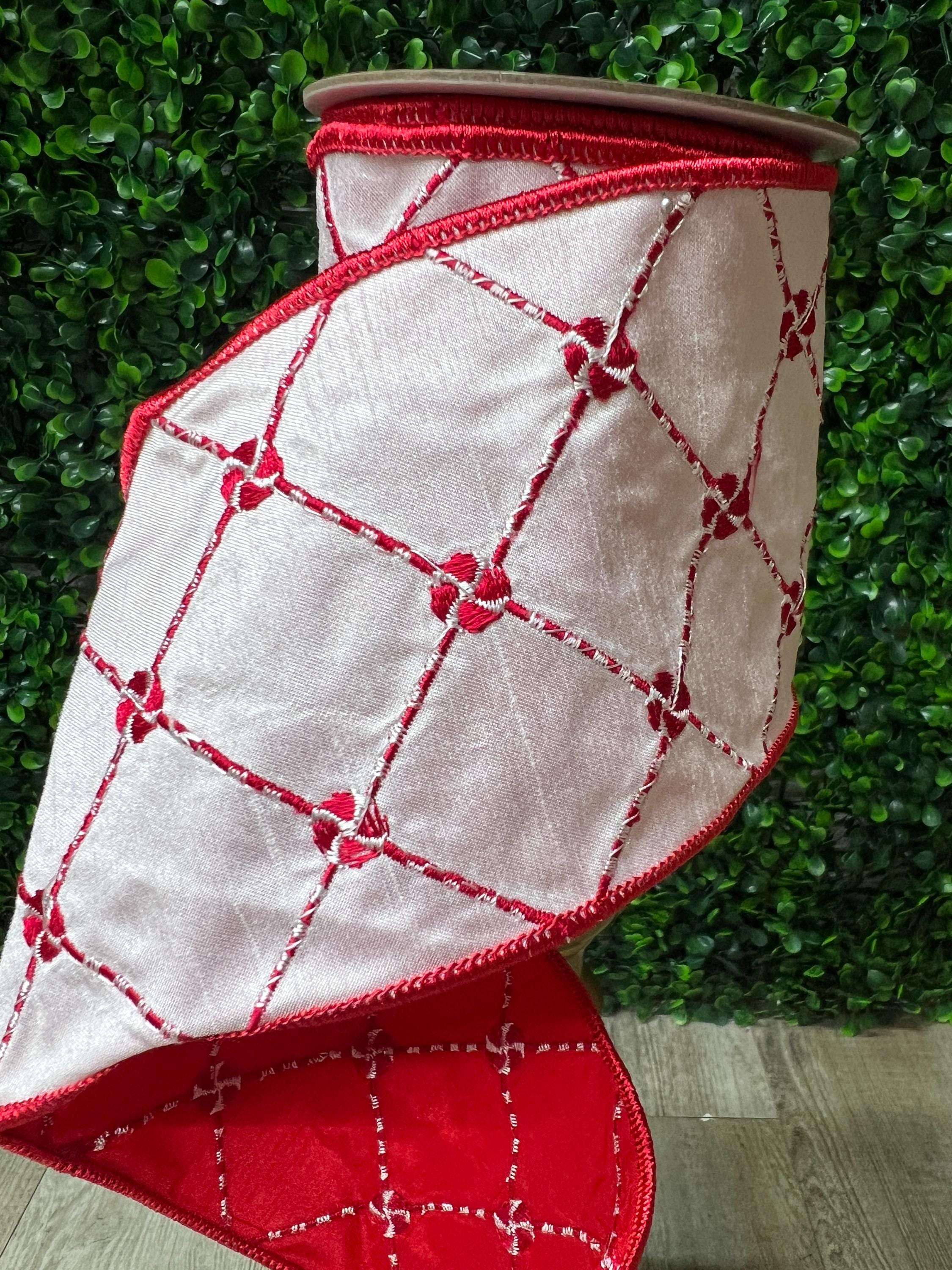 Peppermint Lattice Christmas Ribbon~ 4 inch ~ 5 yards ~ Wired ~ Farrisilk